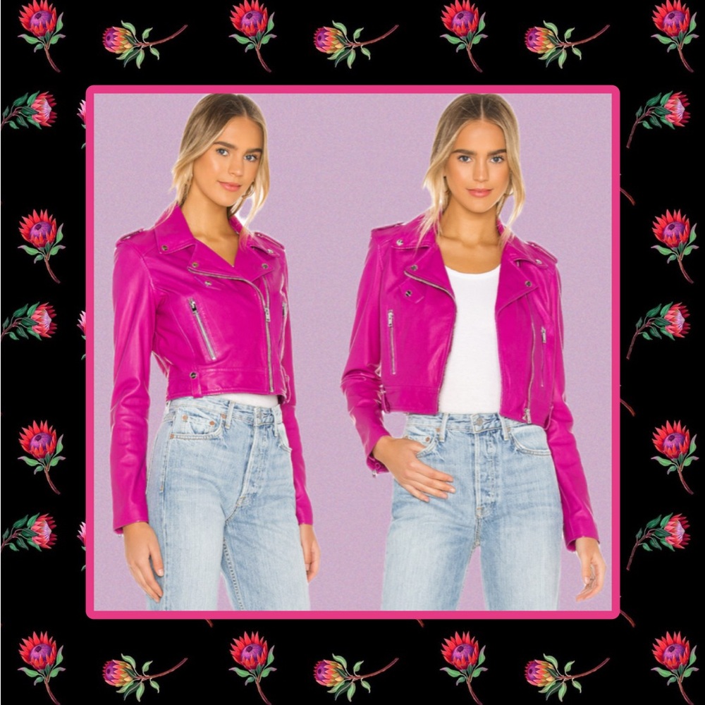 Women’s Fuchsia Vegan Leather Moto Jacket Buttery Soft NWT Size 24